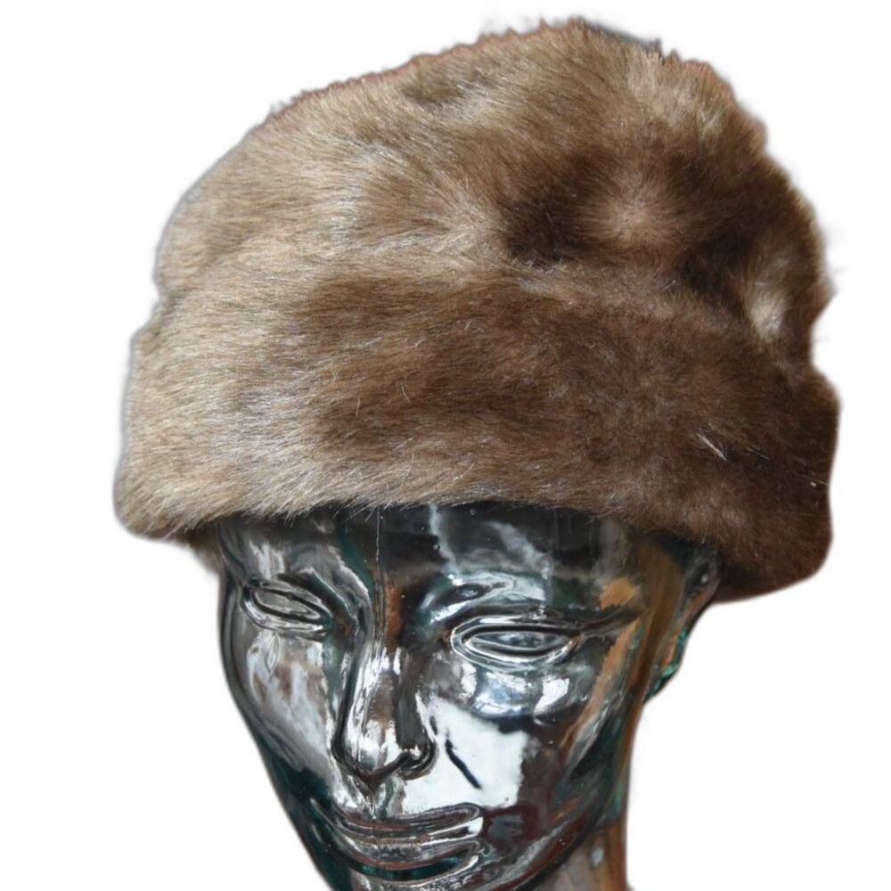 Vintage 60s 70s Georgette New York Faux Fur Winter Hat Brown Cossack 22 Medium